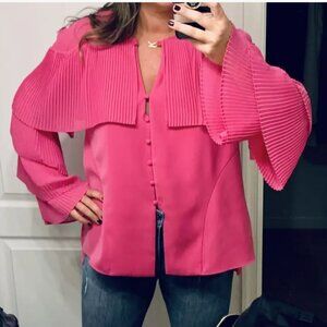 Prabal Gurung Collective Pleated Tiered Sleeve Pink Blouse Size‎ 6